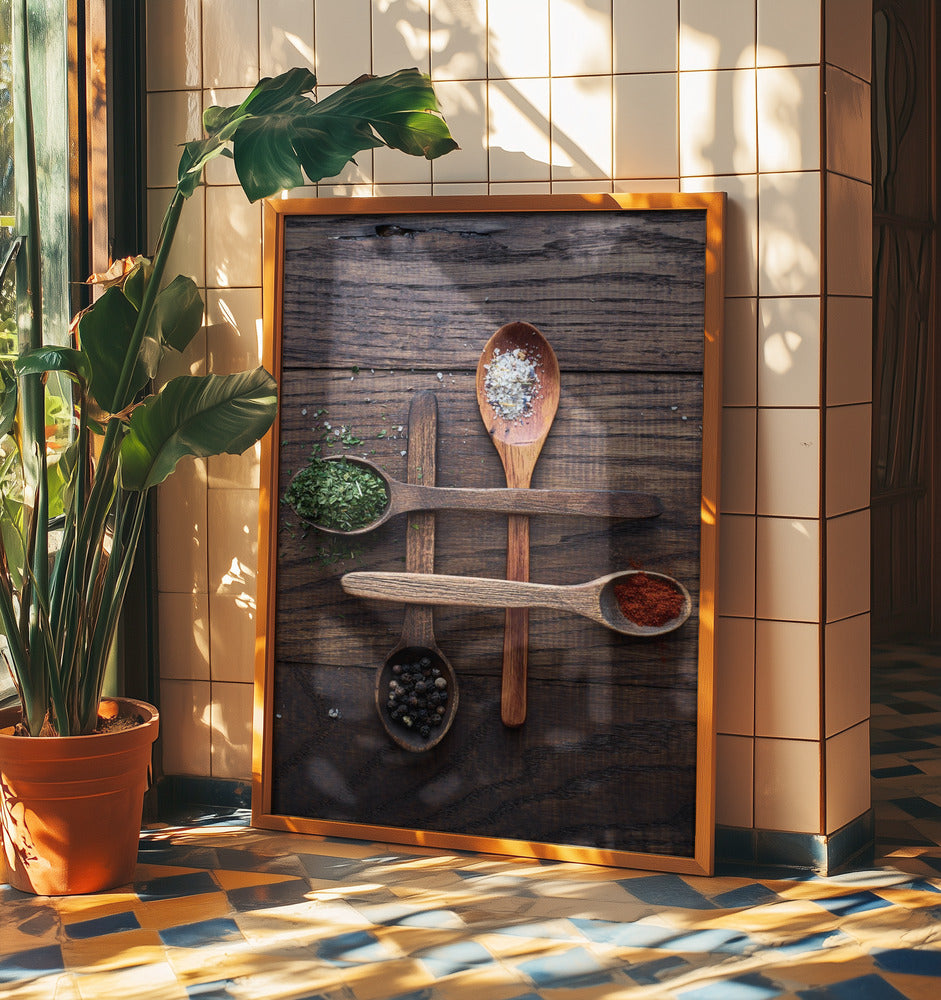 Wooden Spoons With Colorful Spices | Poster