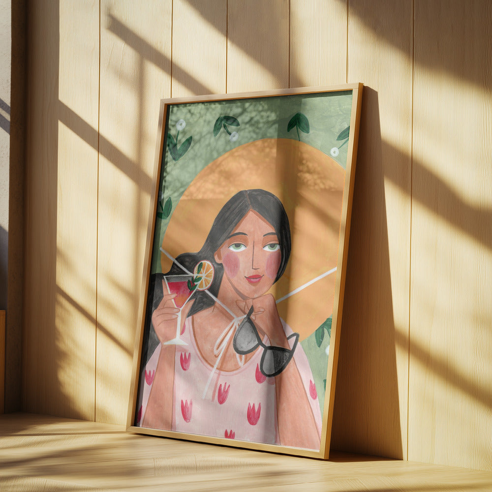 Abstract Modern Bohemian Woman with Cocktail | Poster