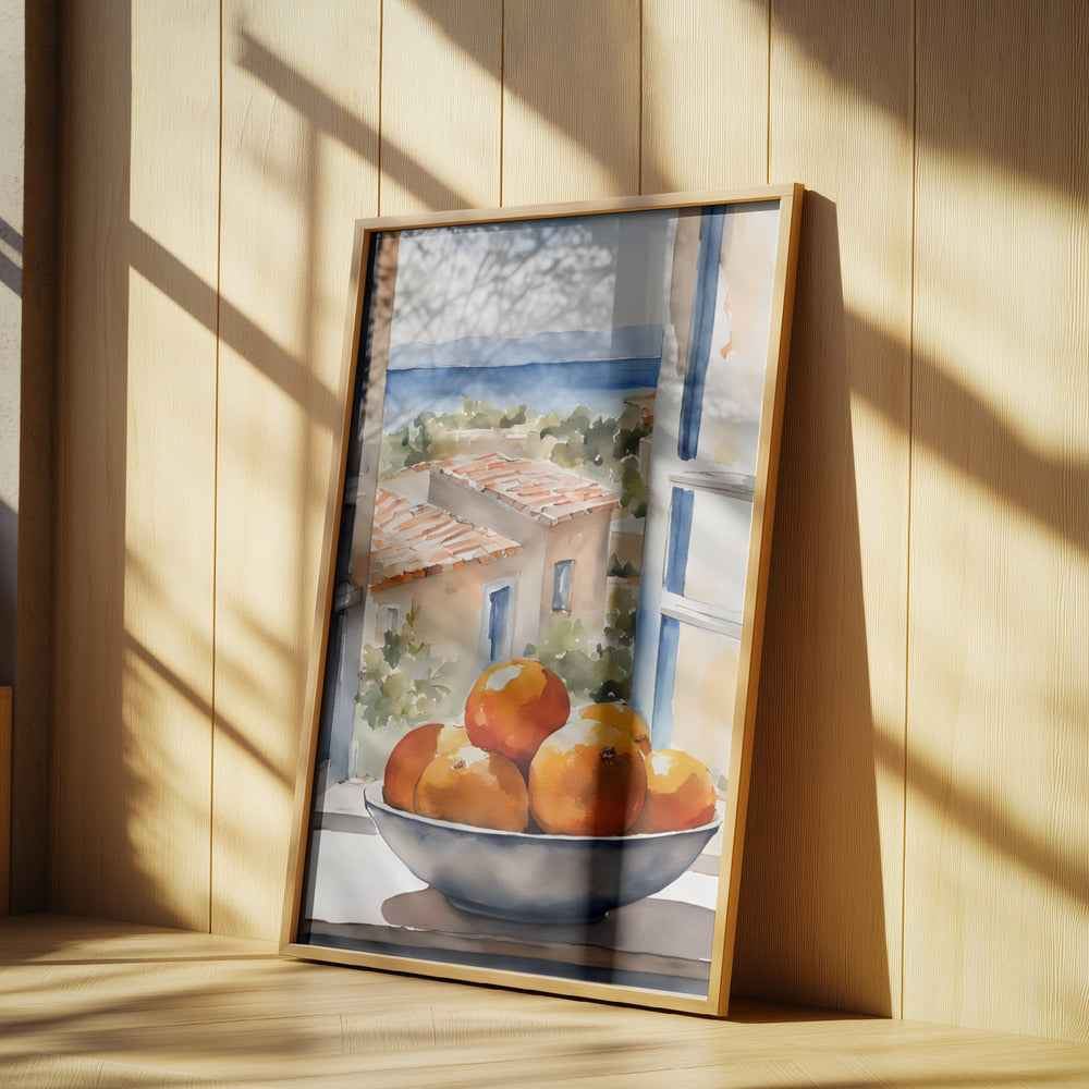 Orangenschale im Fenster | Poster