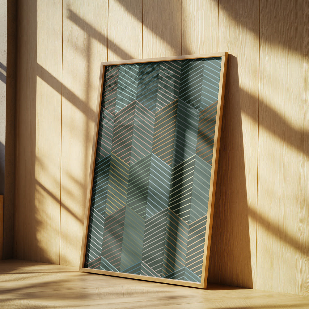 Floral Heritage herringbone forest green pattern | Poster