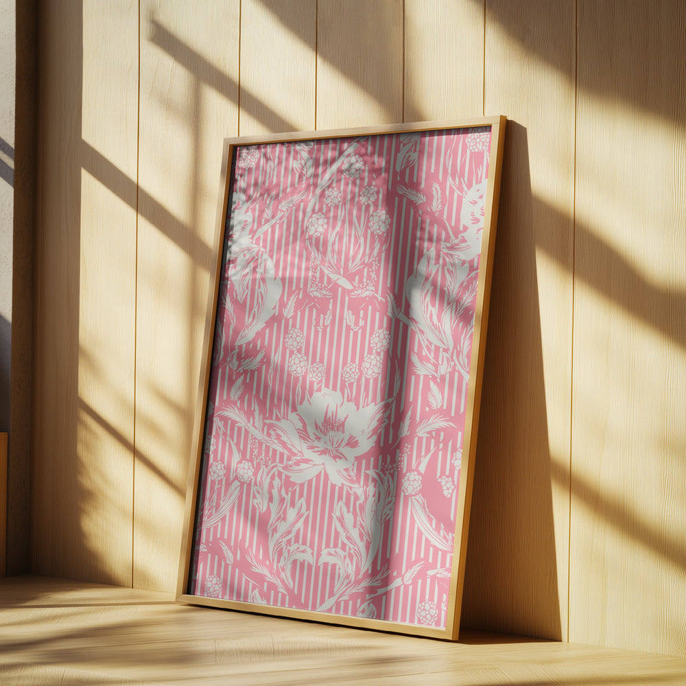 Floral Heritage Morris monochrome stripes raspberry red pattern | Poster