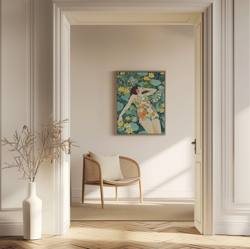 Entspannungszeit Frau und Wiese | Poster
