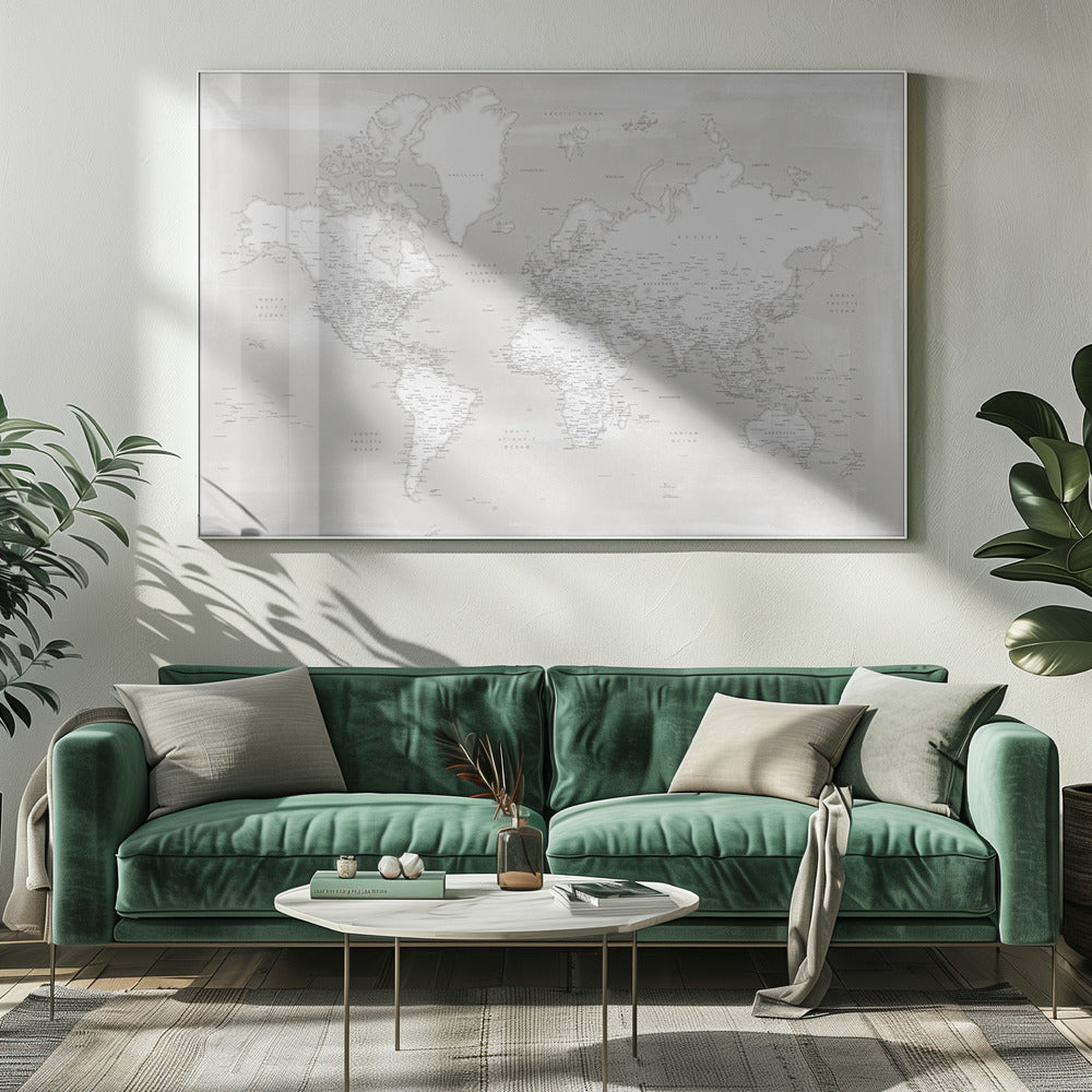 Detaillierte Weltkarte mit Städten, Maeli neutral | Leinwand-Bilder