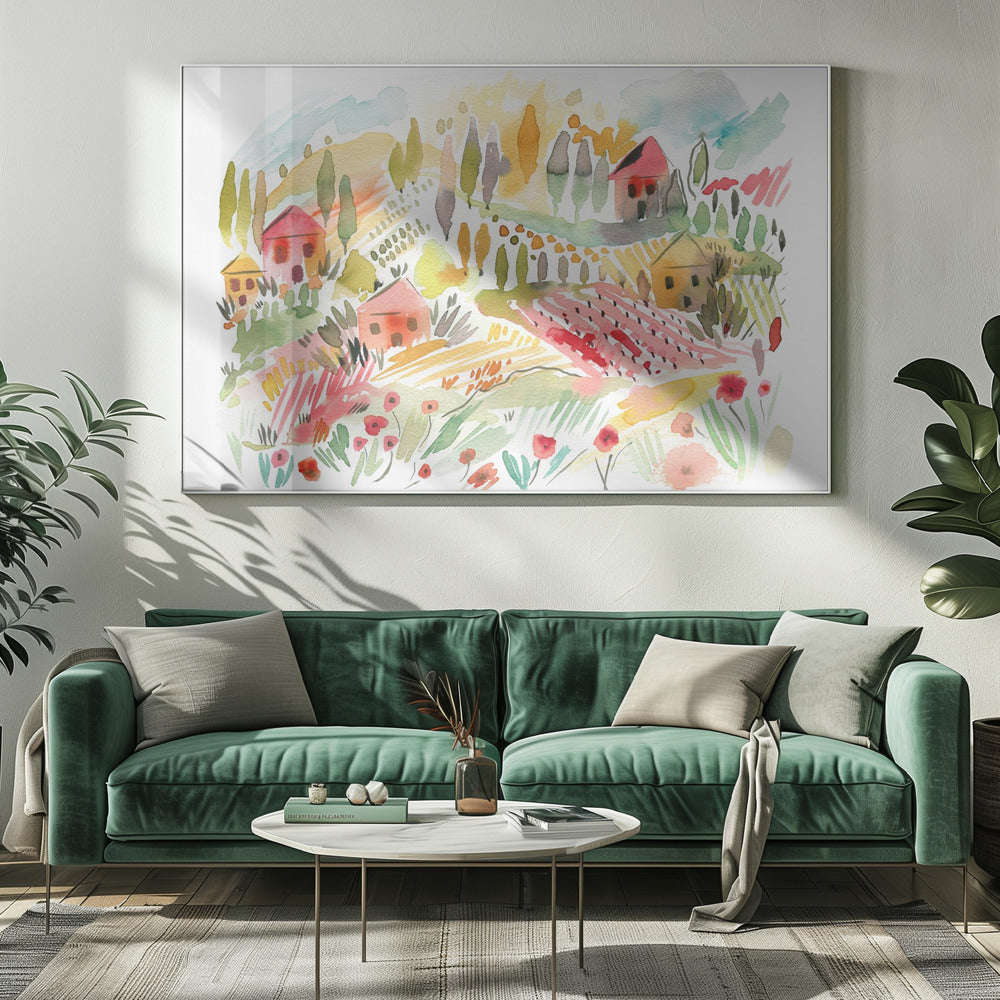 Aquarelllandschaft Toskana 1 | Leinwand-Bilder