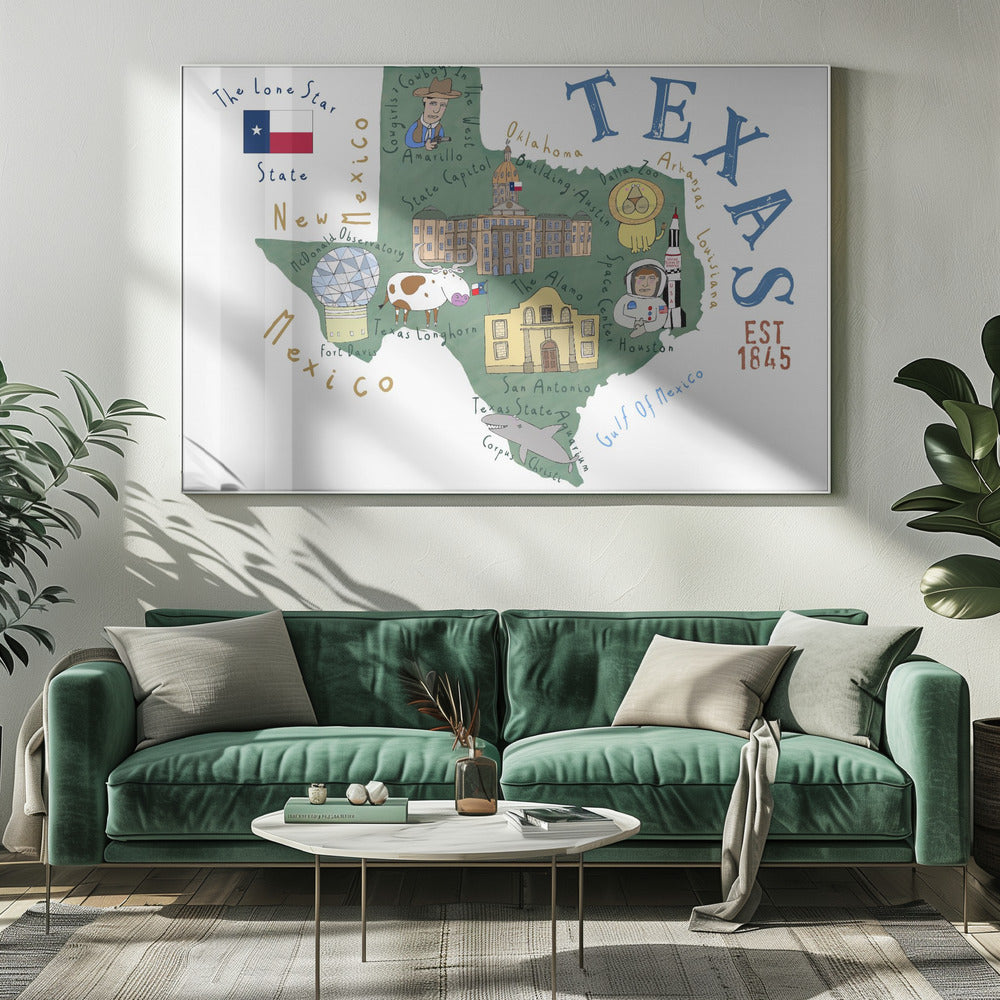 Texas State Map by Illustrated by Artist Carla Daly | Canvas