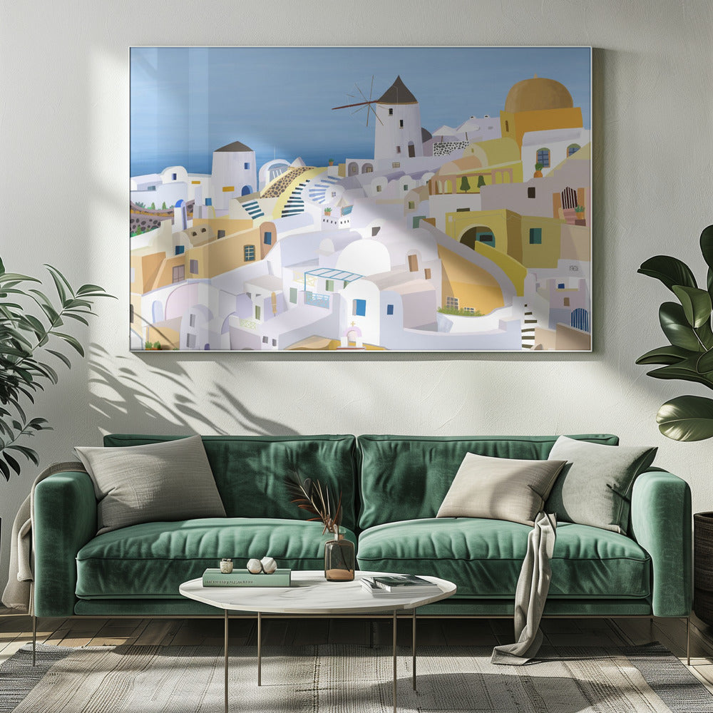 Santorini, Yellow and White Greek Buildings by Artist Carla Daly | Canvas