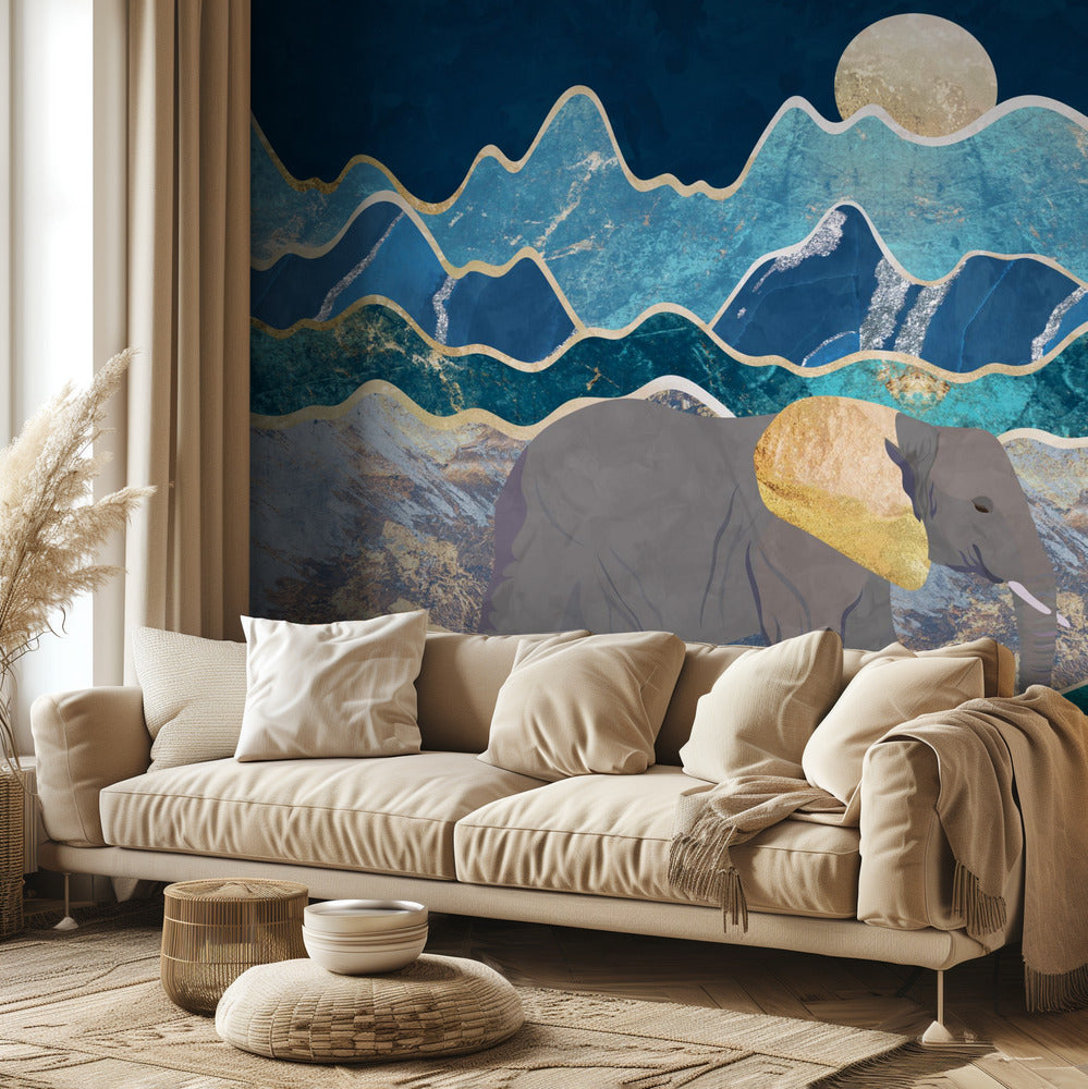Landscape elephant moonlit mountains | Wallpaper