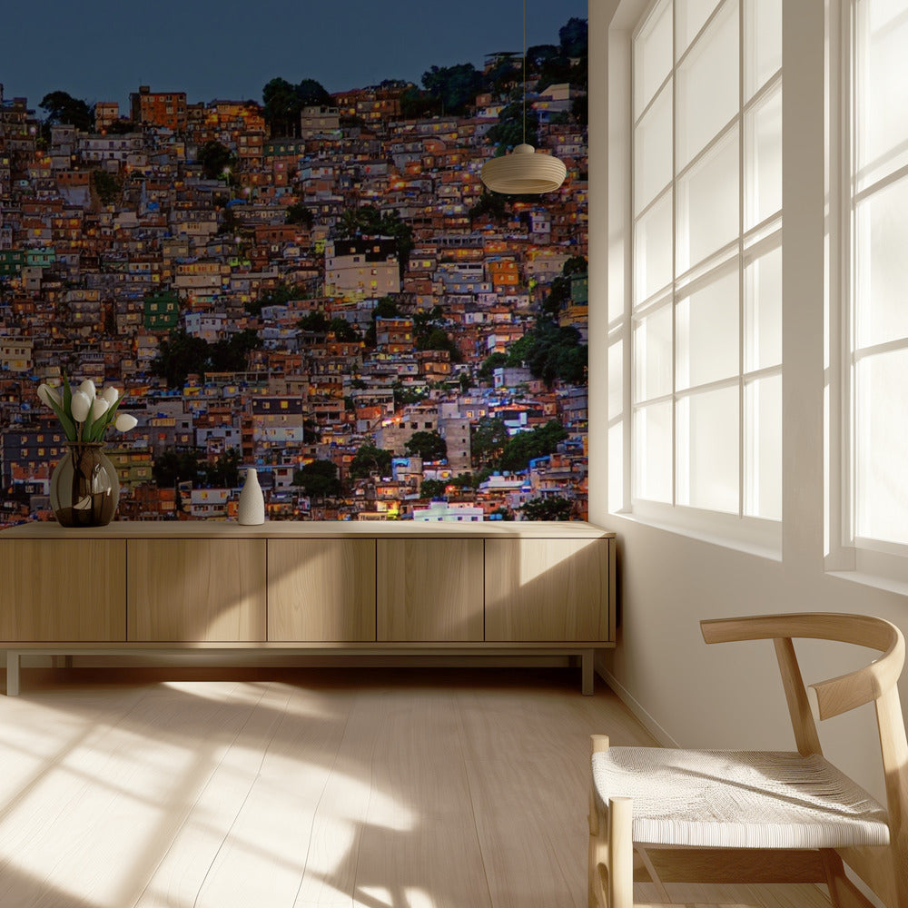 Cala la notte nella favela di Rocinha | Carta da Parati Fotografica
