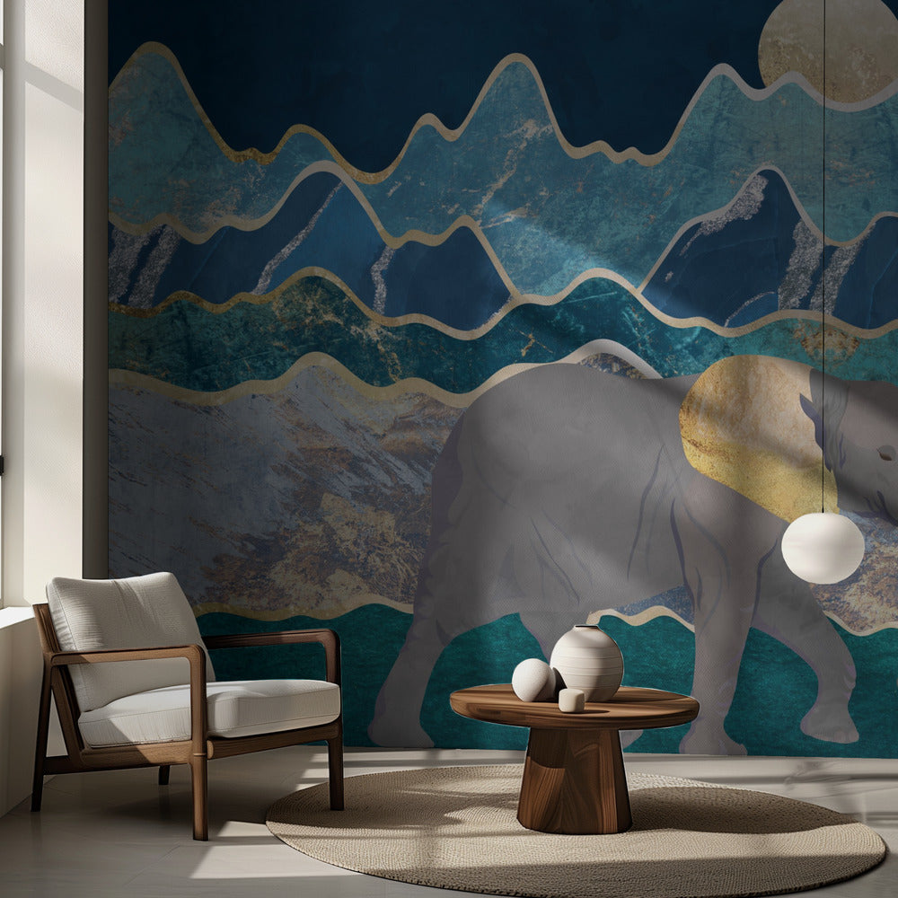 Landscape elephant moonlit mountains | Wallpaper