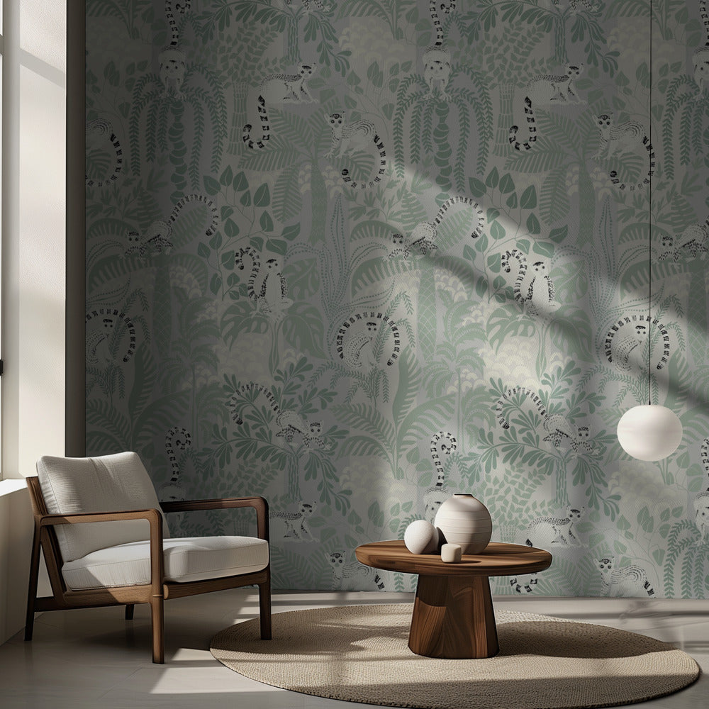 Jungle adventure soft sage green pattern | Wallpaper