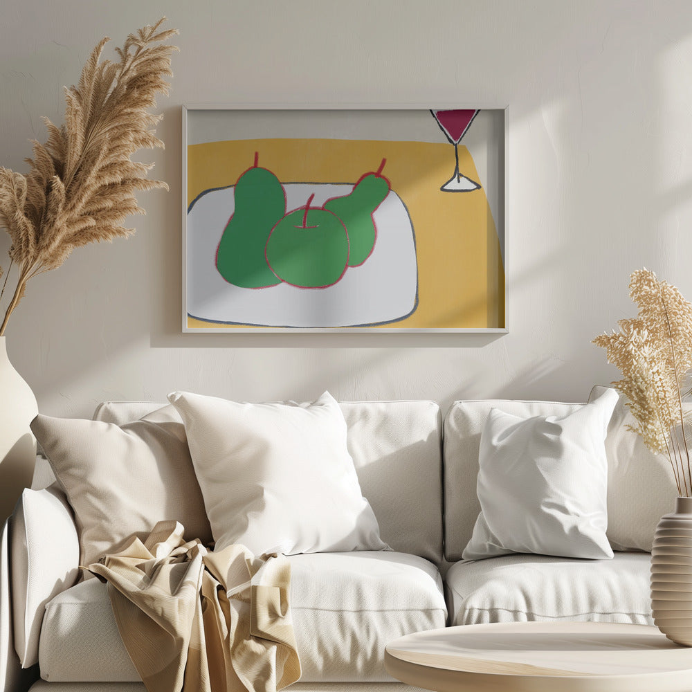 Green pears on the table | Poster