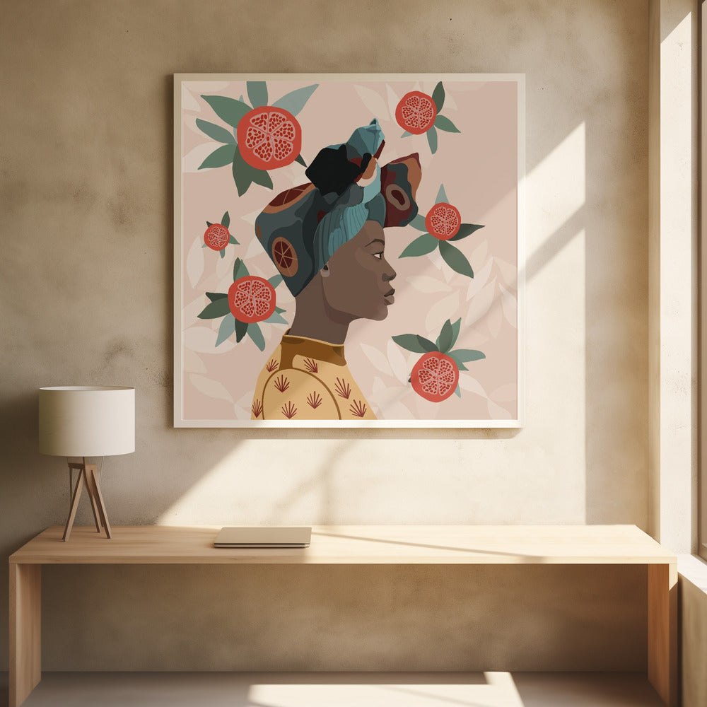 Granatapfel-Afrofrau | Poster - Kunstdruck