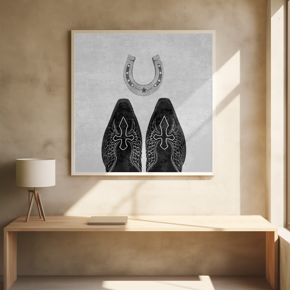 Bw Cowboystiefel und Hufeisen | Poster - Kunstdruck