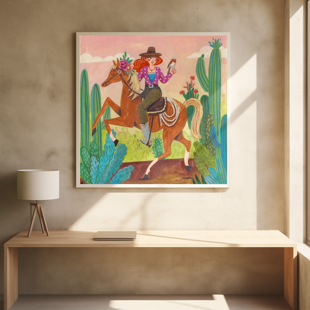 Cowgirl à cheval dans le désert | Posters - Affiche Artistique