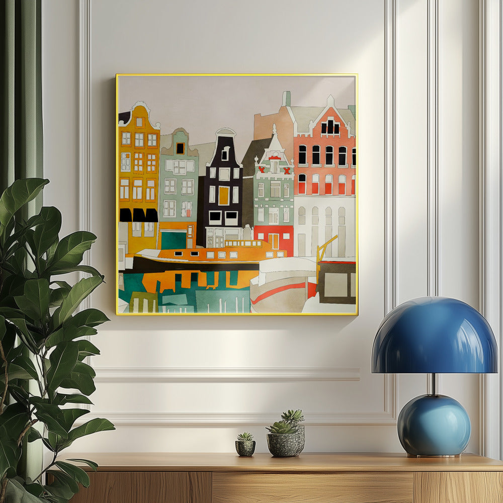 Amsterdamer Häuser mit Schiffen, Ansicht 1 | Poster