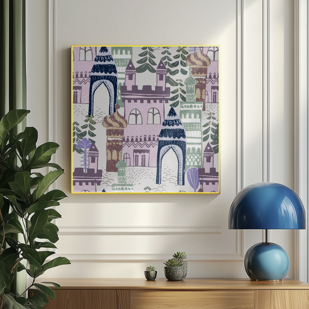 Block print Home castle pattern lilac blue | Poster