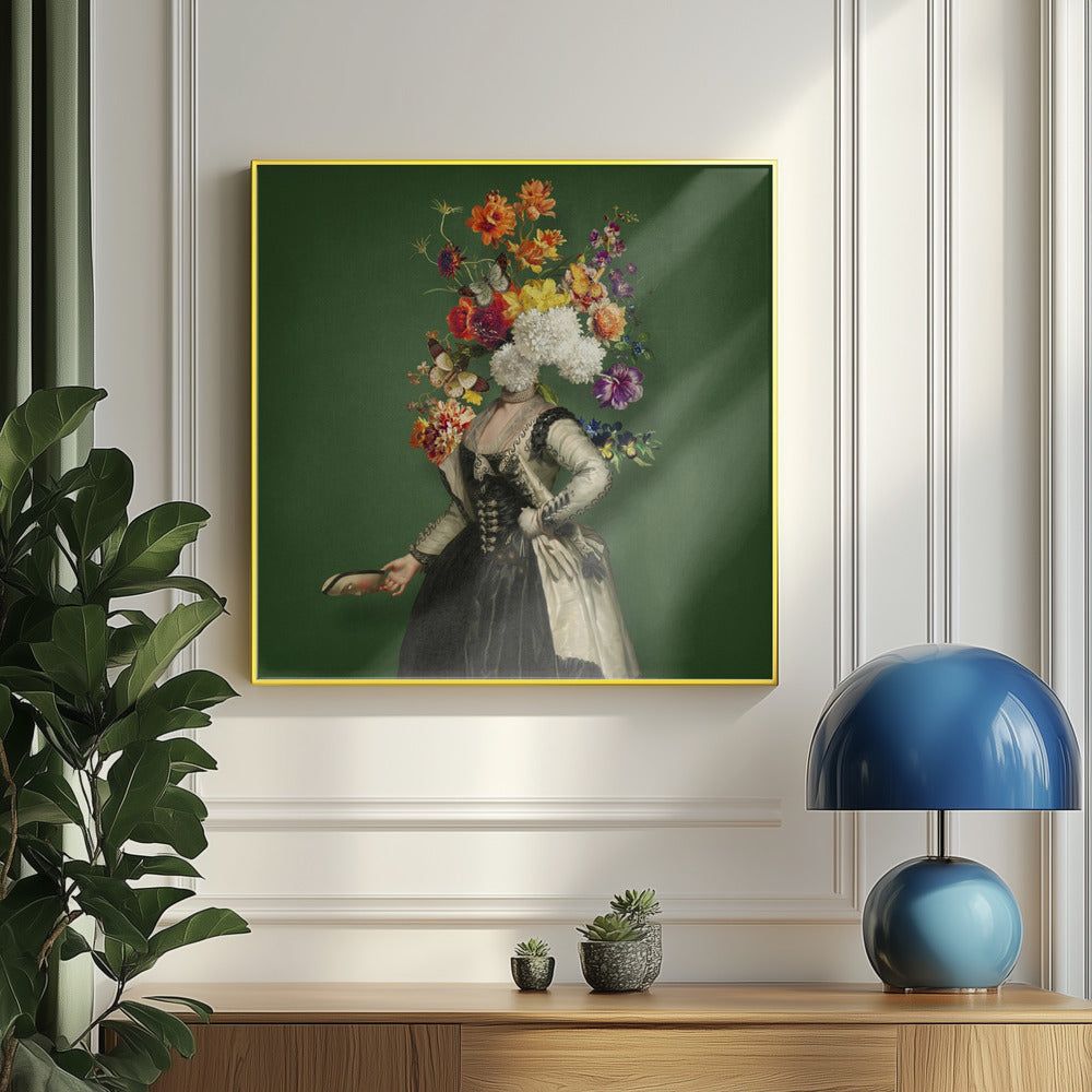 Klassische Porträtmalerei mit lebendigem floralem Element | Poster