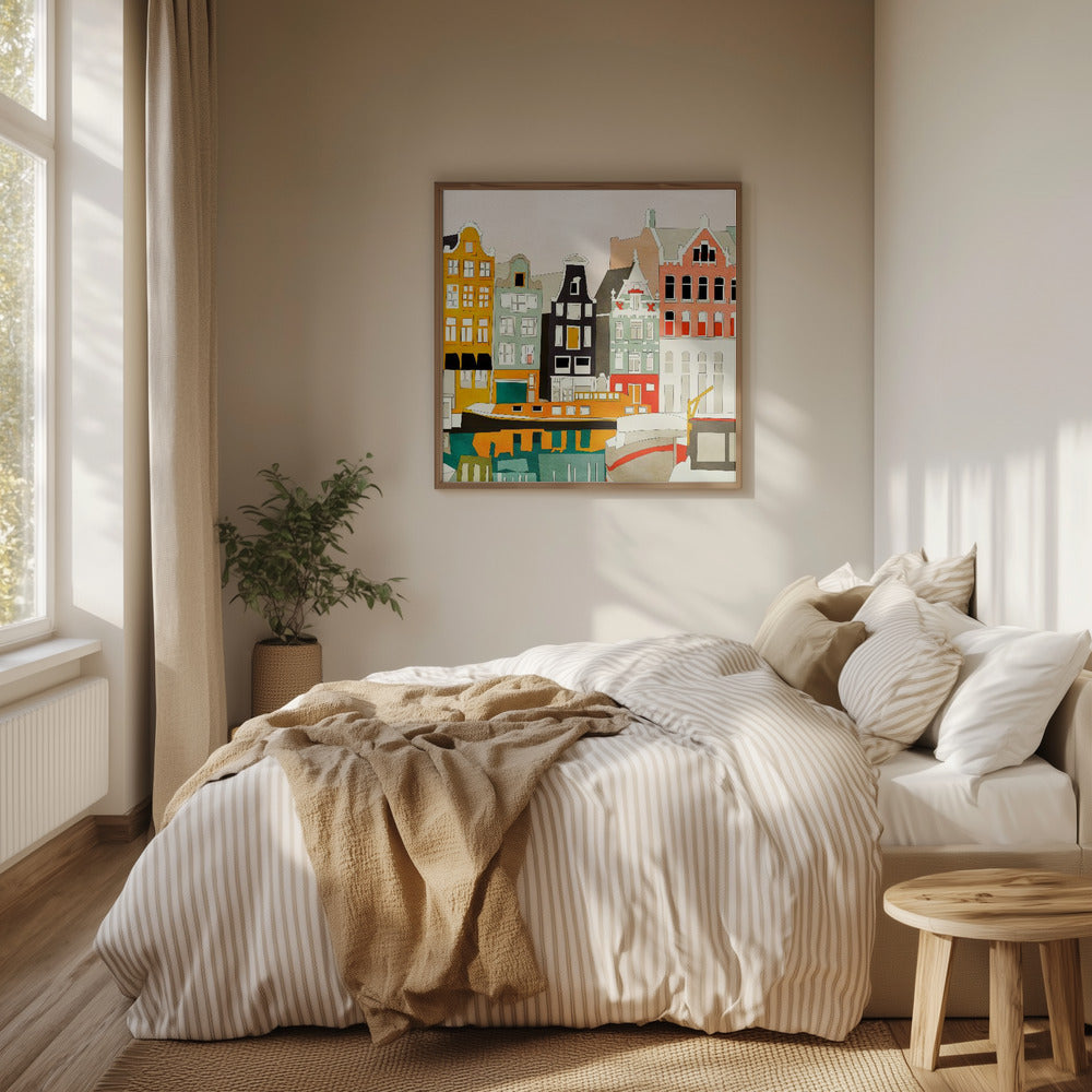 Amsterdamer Häuser mit Schiffen, Ansicht 1 | Poster