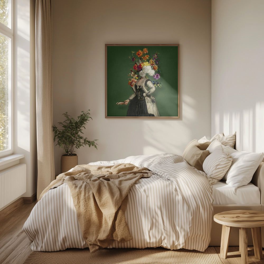 Klassische Porträtmalerei mit lebendigem floralem Element | Poster