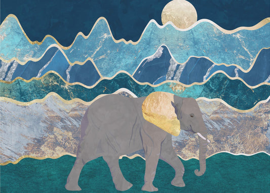 Landscape elephant moonlit mountains | Wallpaper