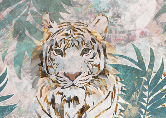 Tiger grunge tropical palm wall mural | Wallpaper