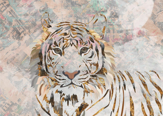 Tiger grungy gold mural | Wallpaper