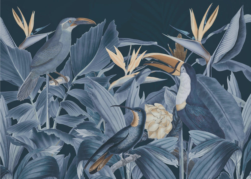 Rainforest Birds Blue | Wallpaper