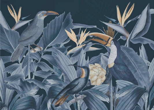 Rainforest Birds Blue | Wallpaper