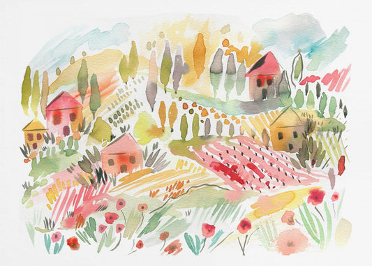 Paisaje de acuarela de la Toscana 1 | Impresiones en Lienzo