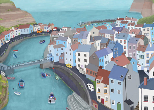 Aerial View of Staithes, United Kingdom by Artist Carla Daly | Canvas