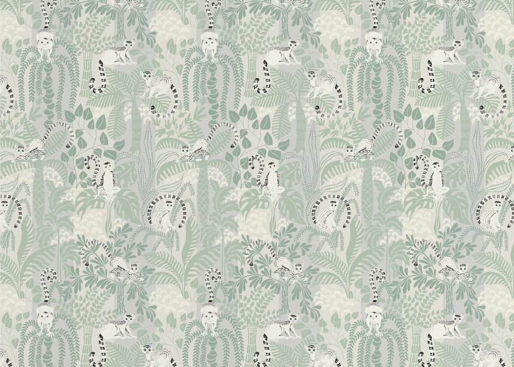 Jungle adventure soft sage green pattern | Wallpaper