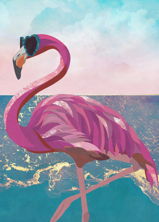 Flamingo goes to the beach | Canvas