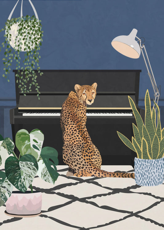 Cheetah playing piano | Canvas