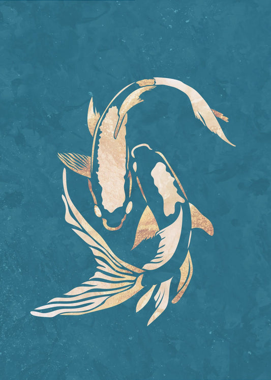 Gold Blue Koi Fish | Canvas