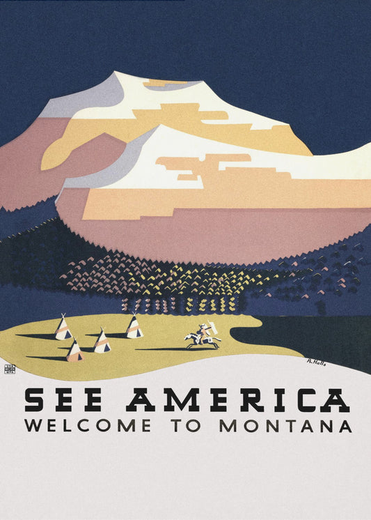 See America. Welcome To Montana (1936) Travel Poster By Richard Halls | Canvas