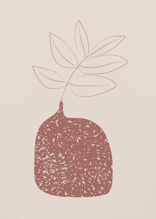 Stylized Plant In A Textured Vase With Earthy Tones | Poster