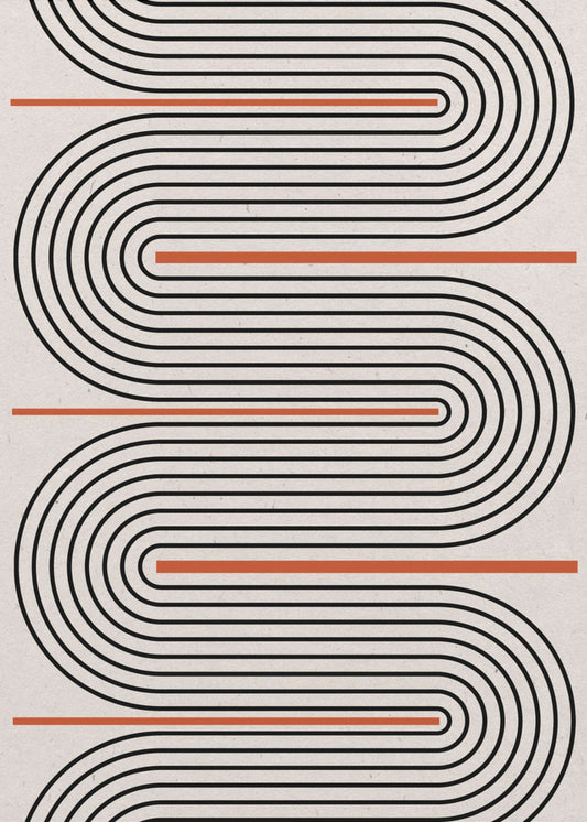 Rood, beige, zwarte lijnen eigentijds | Posters - Kunstdrukken