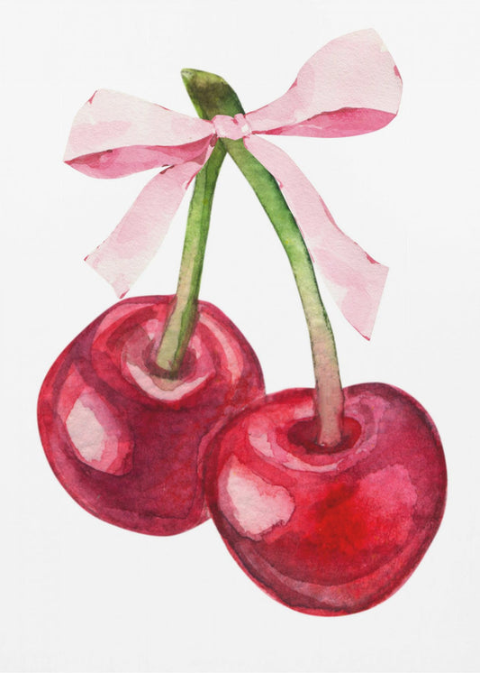 Red Cherry Pink Bow | Canvas