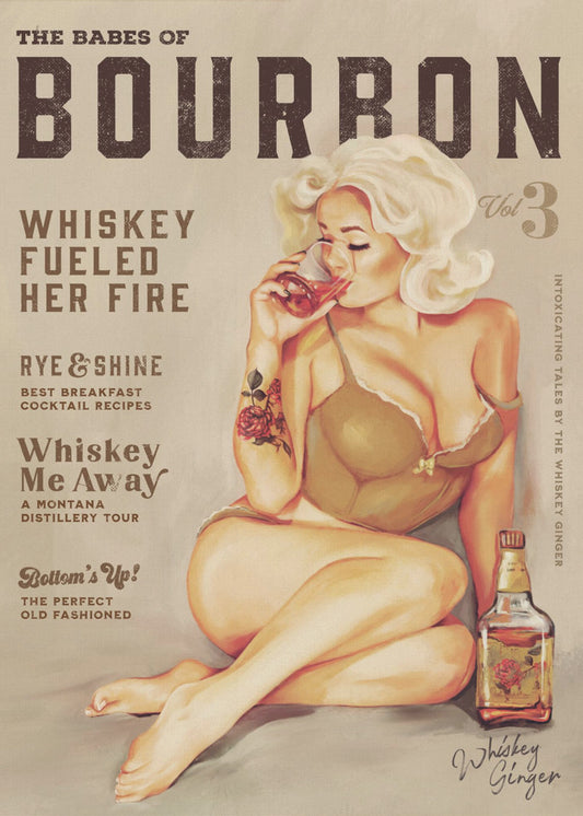 Bourbon Wall Art. Sexy Vintage Pin Up Girl Drinking Whiskey | Poster