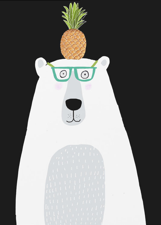 Funny White Polar Bear Wearing Glasses with Pineapple | Poster