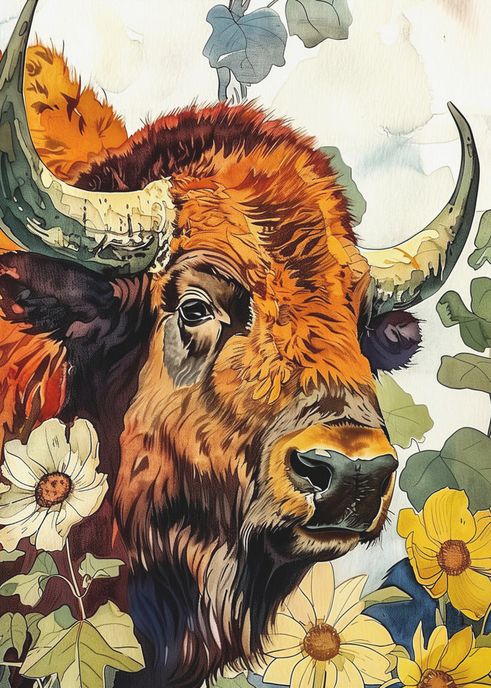 Buffalo watercolor animal art 2 | Poster