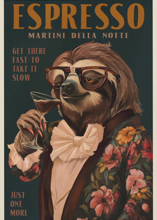 Art Deco Espresso Martini Drinking Sloth | Poster