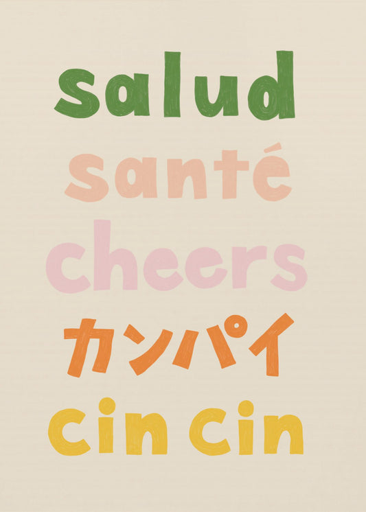 Cheers Typografi - Salud Santé Cheers Kanpai Cin cin | Affisch