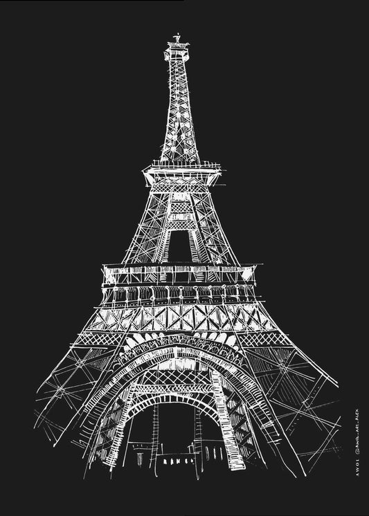 Eiffel Tower Architectural Drawing, Paris City Art Print | Canvas