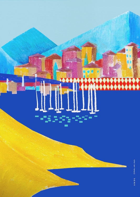 Colourful Port Town Between Mountain And The Sea | Canvas
