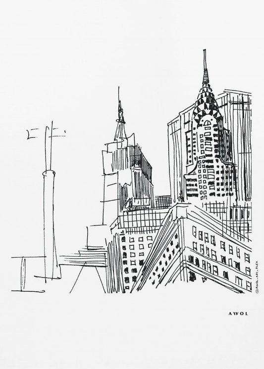 New York City Drawing, Iconic Manhattan Skyscrapers Art Print | Canvas