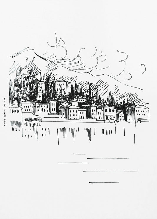 Italy Landscape Art Print, Lake Como Milan Drawing | Canvas