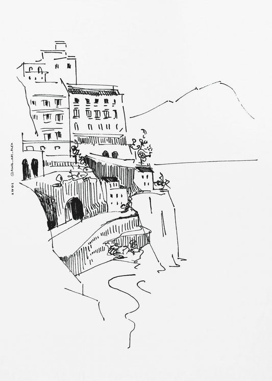Italian Landscape Art, Amalfi Coast Small Towns By The Sea | Canvas