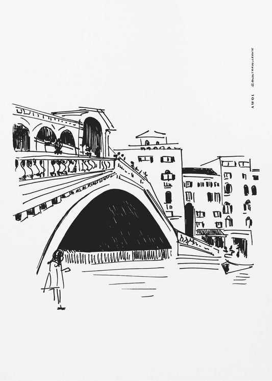 Rialto Bridge, Venice Illustration, Italy City Art Print | Canvas
