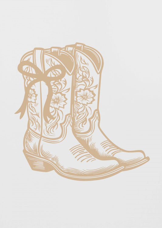 Neutral Cowgirl Boots with Bow | Canvas
